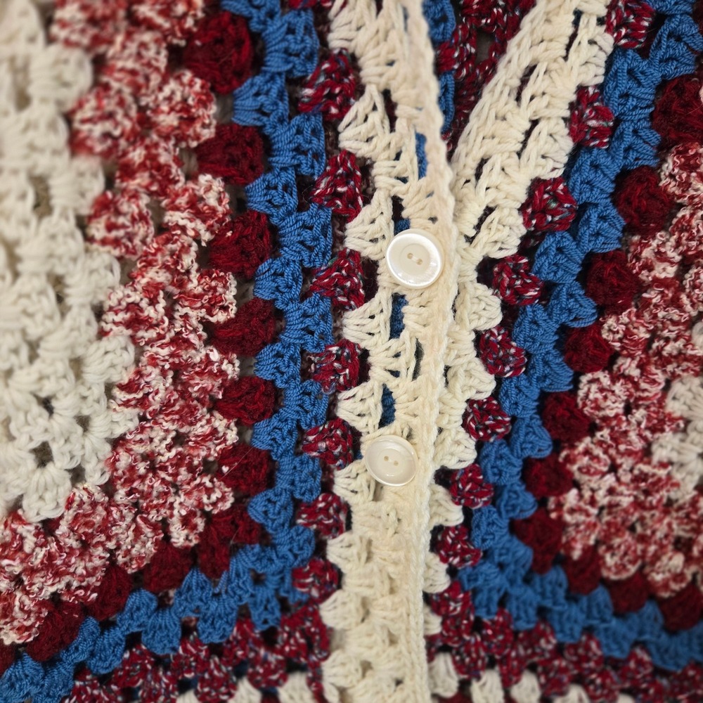 Crochet Cardigan Women Large Multicolor Granny Square Boho Hippie 70s Handmade - Picture 3 of 5